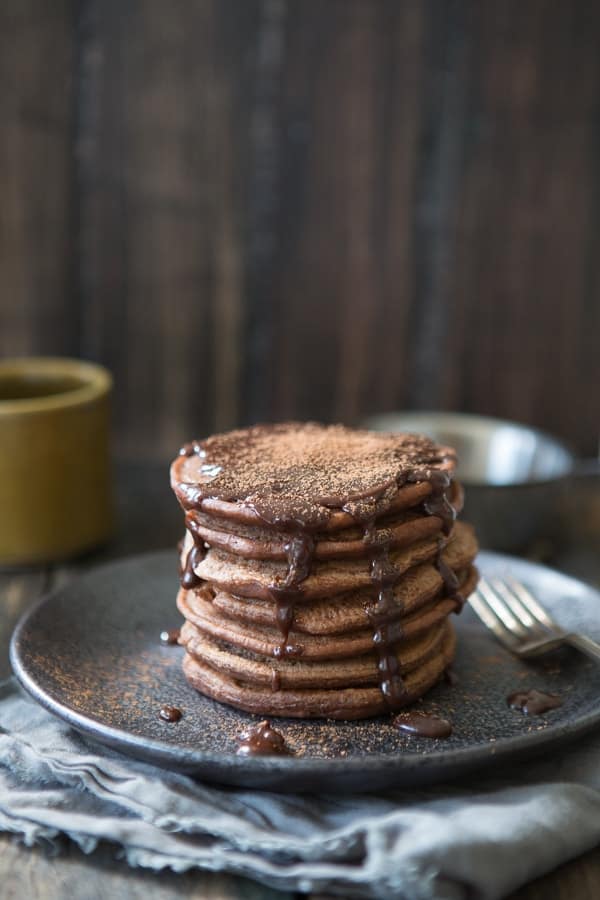 Easy Fluffy Vegan Double Chocolate Chip Pancakes