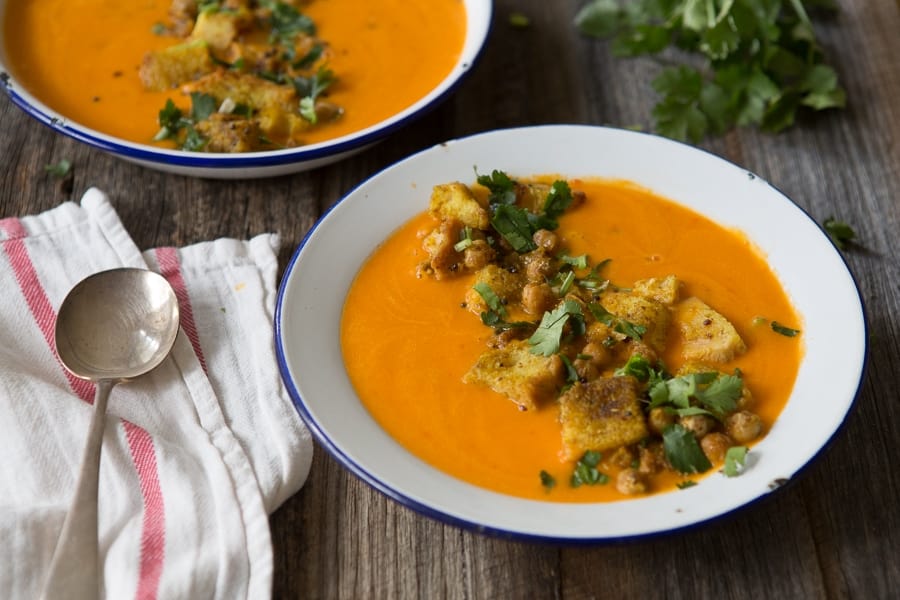 Curried Crouton Chickpea Pumpkin Soup