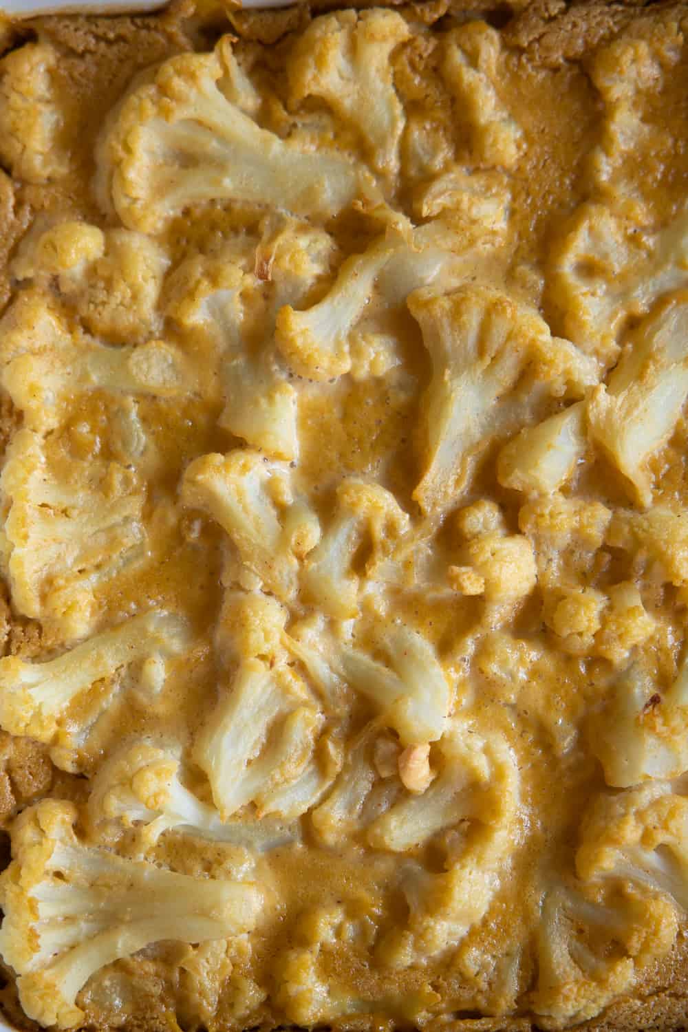 Close up of cauliflower bake overhead.