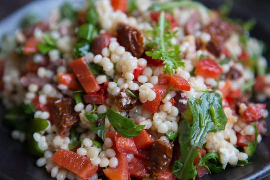 Mediterranean Pearled Couscous Salad close up