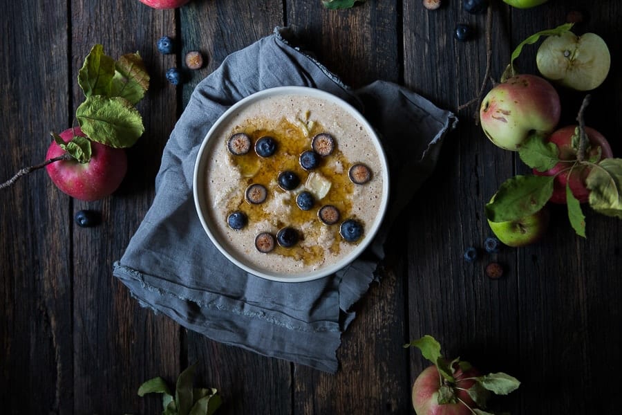 Apple, Blueberry and Vanilla Oat Bran Porridge