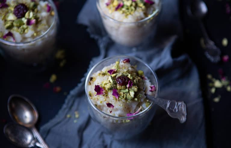 Creamy Rice Pudding With Rosewater and Pistachios