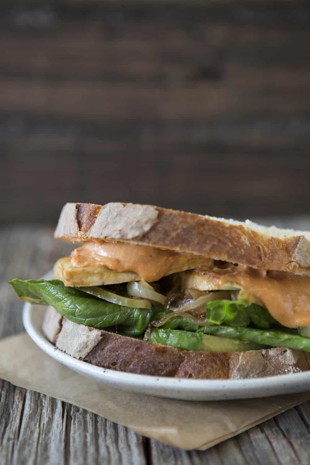 Juicy Vegan Tofu Sandwich With Smoked Mayo