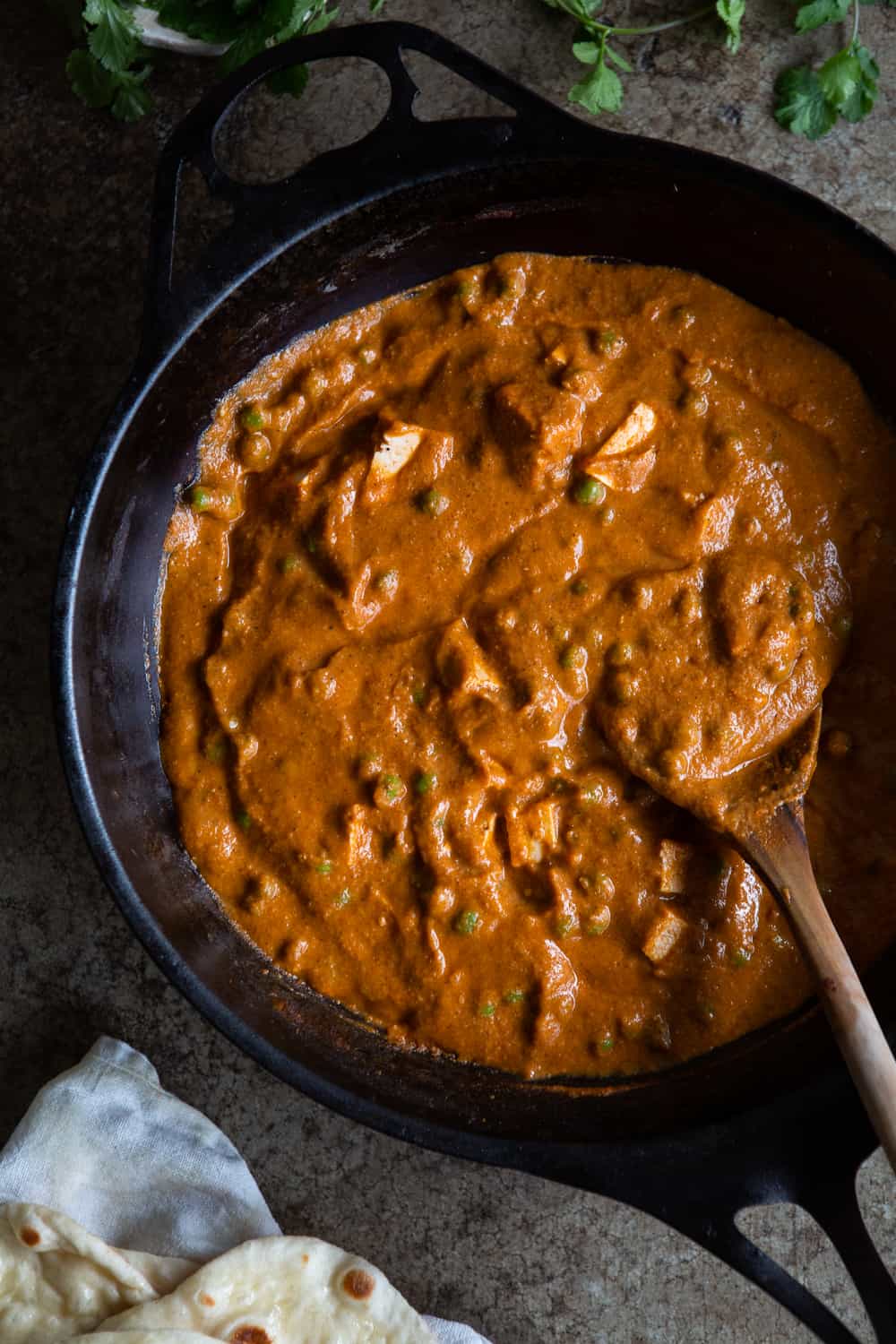 Vegan Matar Paneer in Skillet