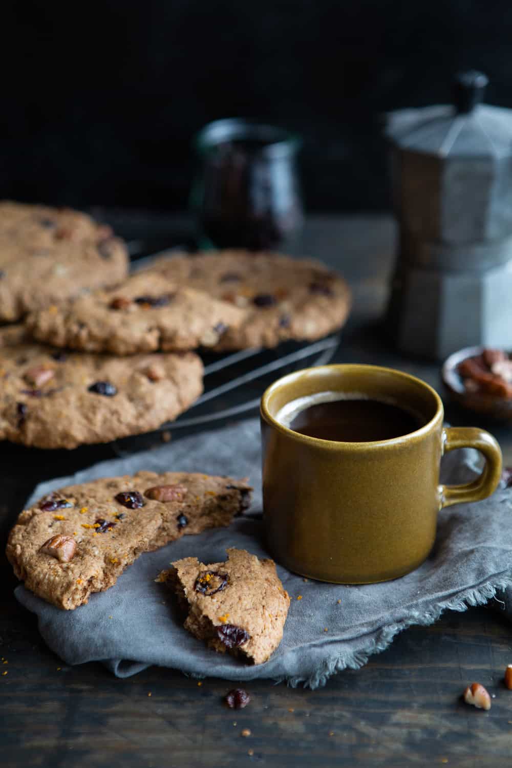 Jumbo cookie served with coffee