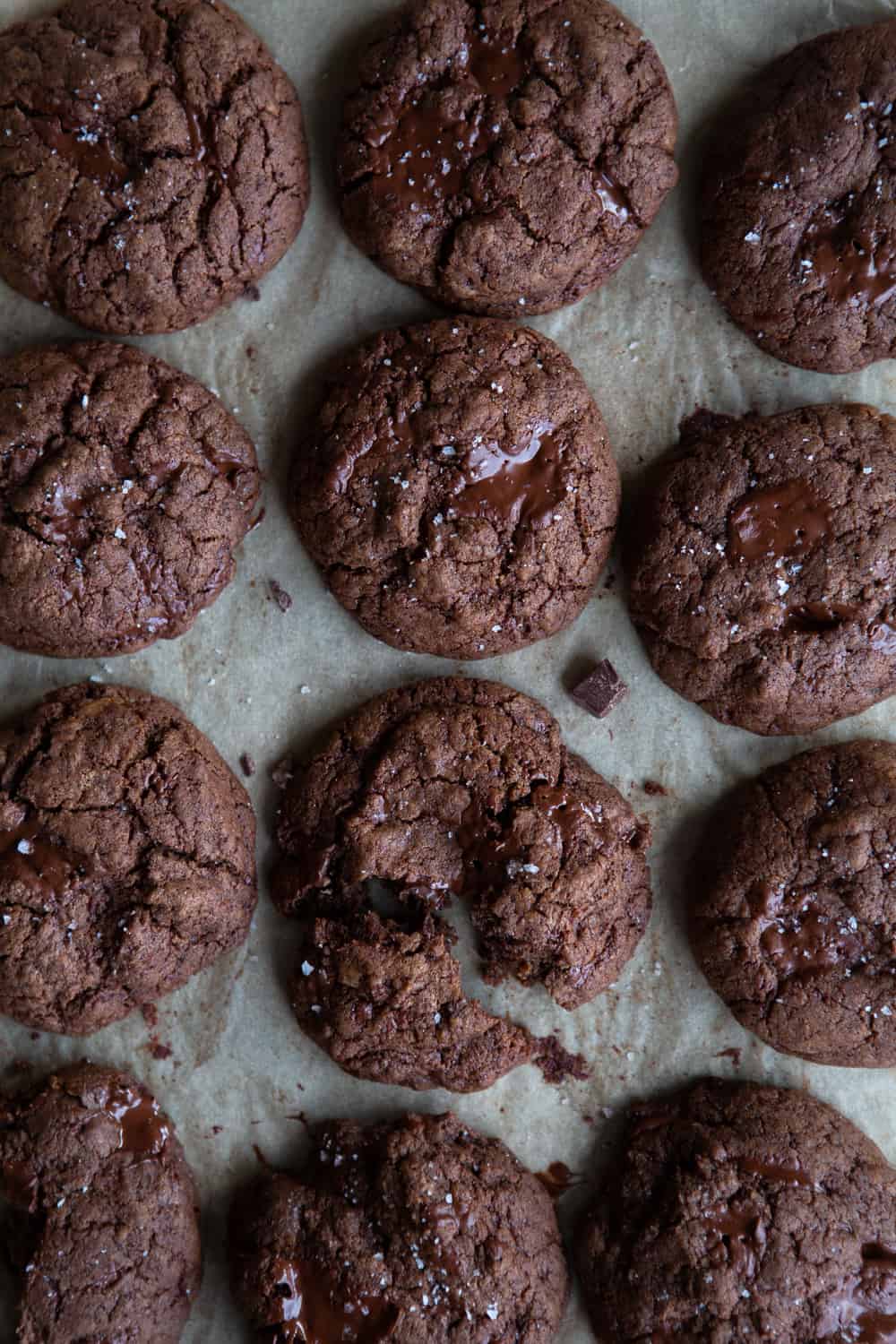 Vegan chocolate cookies on baking tray