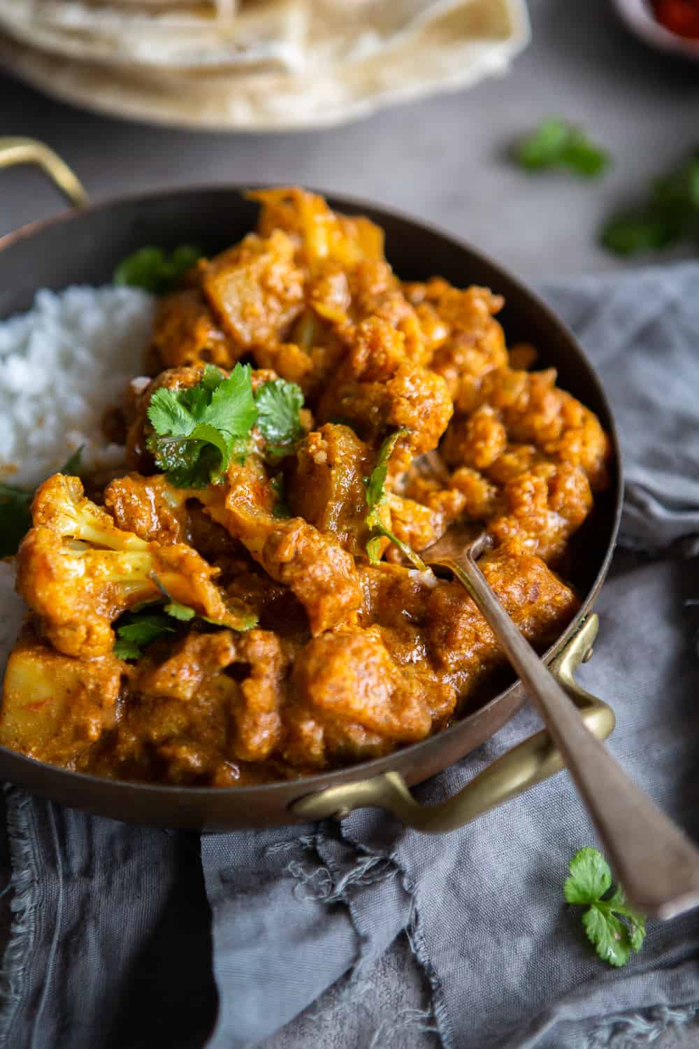 Cauliflower Potato Curry with Coconut Milk Served in Dish