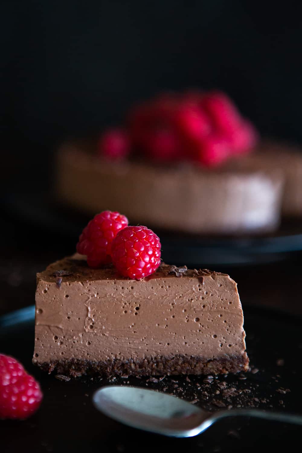 No-Bake Vegan Chocolate Mousse Cake slice from the side