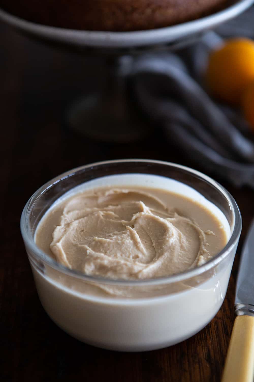 Cream cheese frosting after it's set in bowl