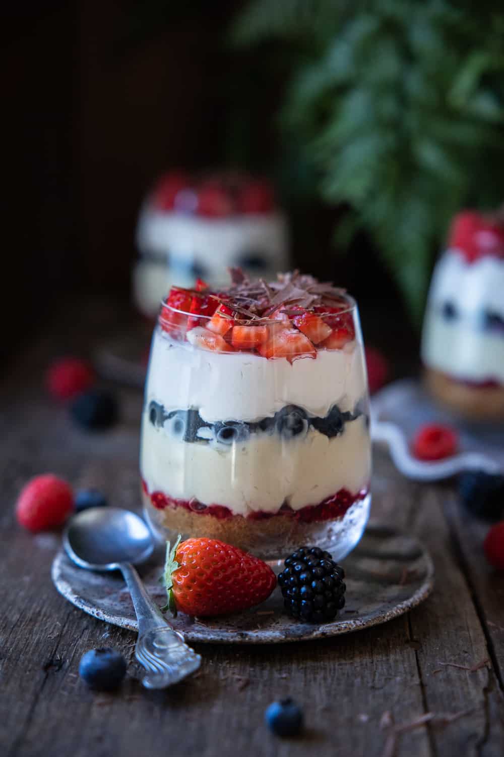 Trifle cup with two others blurred in the background