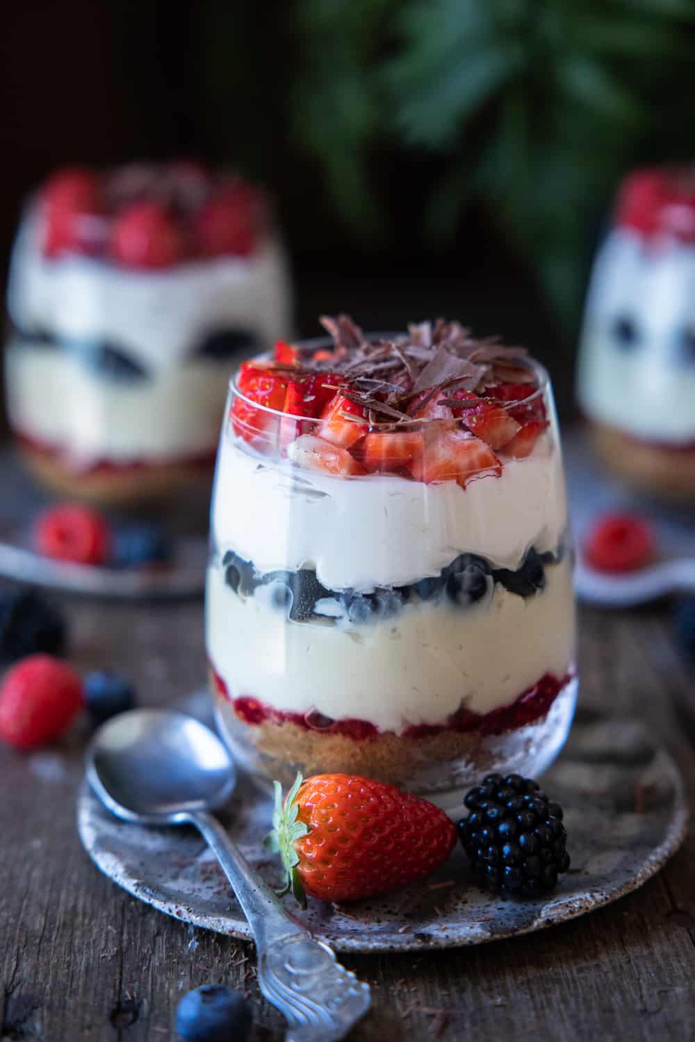 Close up of one vegan trifle cup