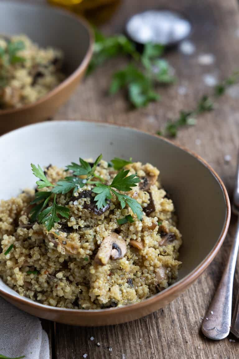 Eggplant and Mushroom Quinoa Risotto | Heartful Table