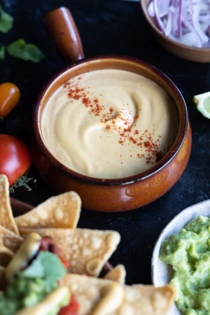 Cashew cheese sauce in a small dish.