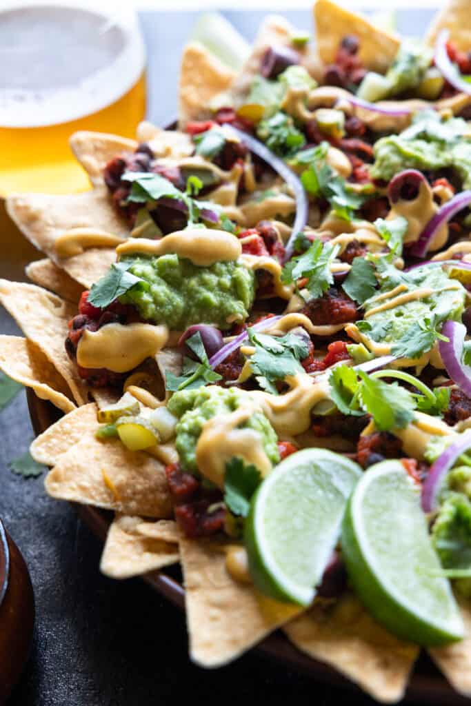 Close up of vegan nachos.