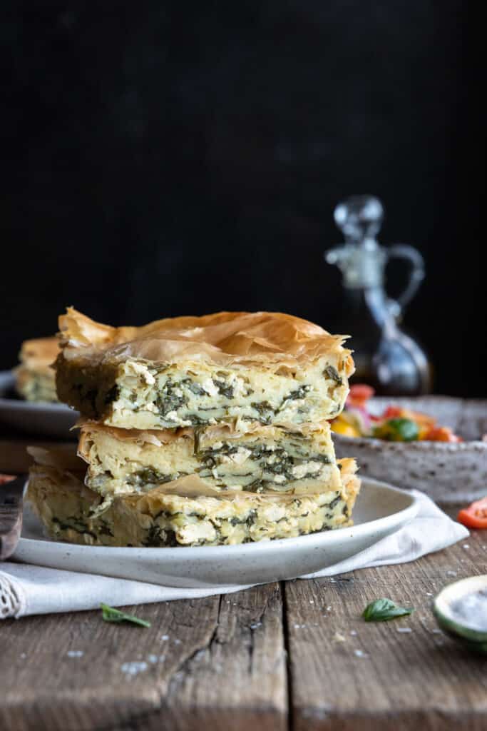 Vegan Spinach Pie with 'Ricotta' stacked.