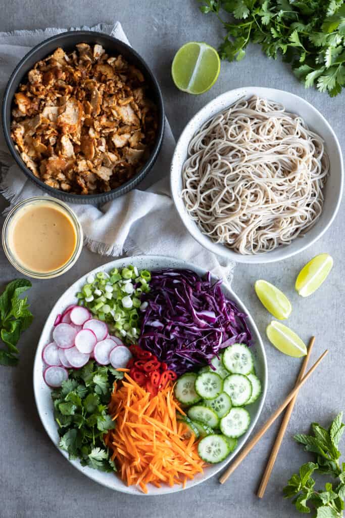 Ingredients for a Vegan Noodle Bowl.