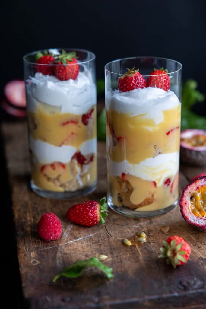 Vegan Passionfruit Curd Trifles.