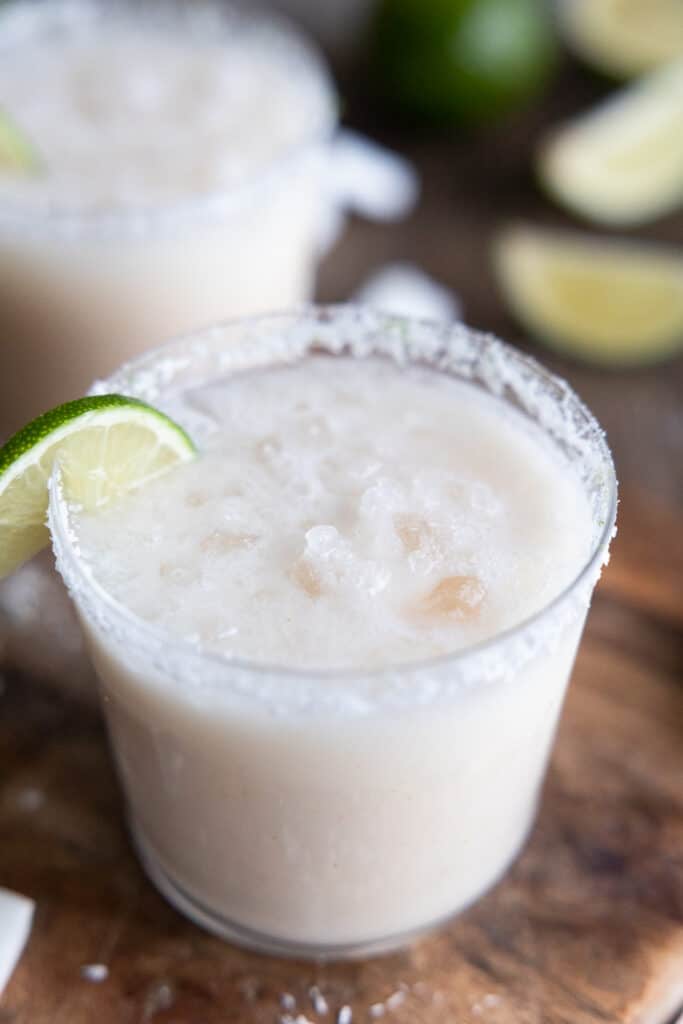 close up of the Creamy Coconut, Lime & Lychee Mocktail.
