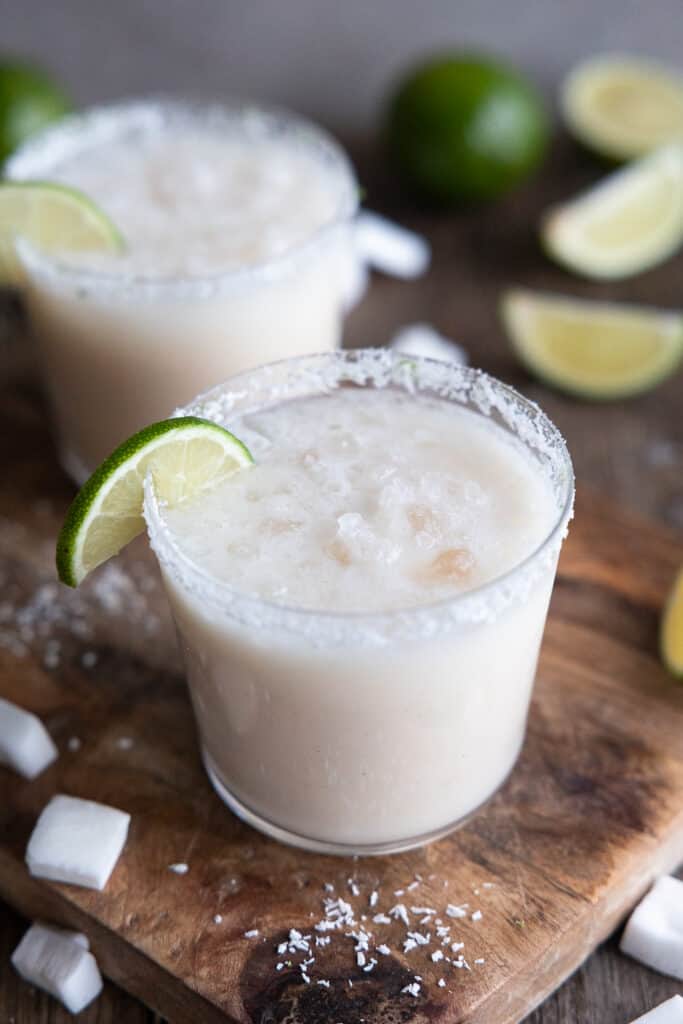 Creamy Coconut, Lime & Lychee Mocktail close up.