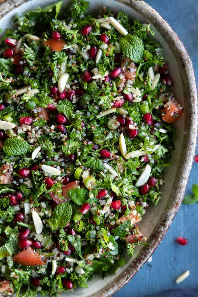 Gluten-Free Tabbouleh close up in a bowl. 