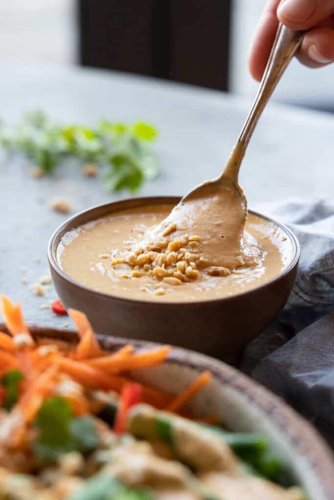 Peanut sauce for the vegan gado gado bowl.