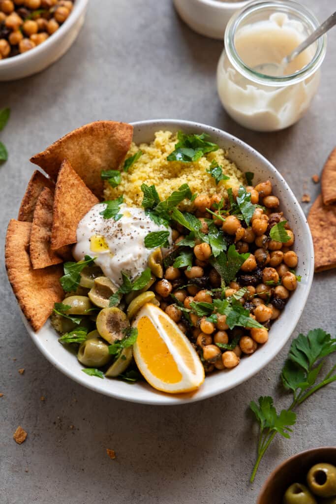 Moroccan Spiced Marinated Chickpeas in a Bowl