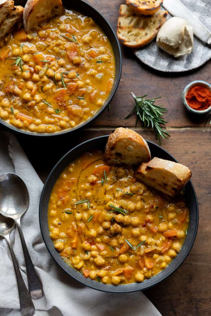 Vegan Chickpea Soup in Two Bowls