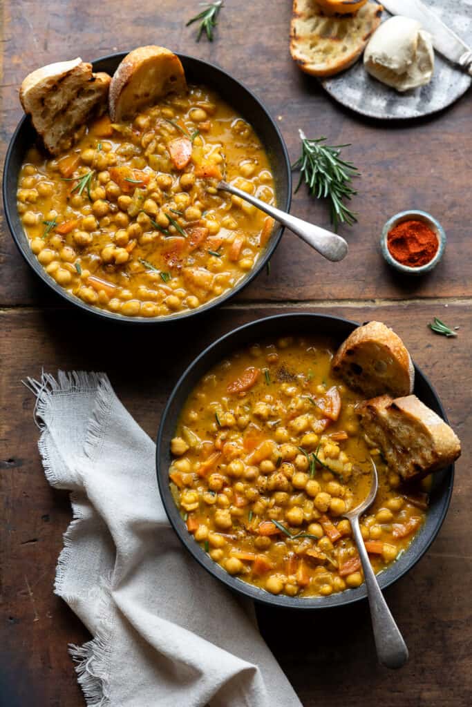 Vegan Chickpea Soup in Bowls