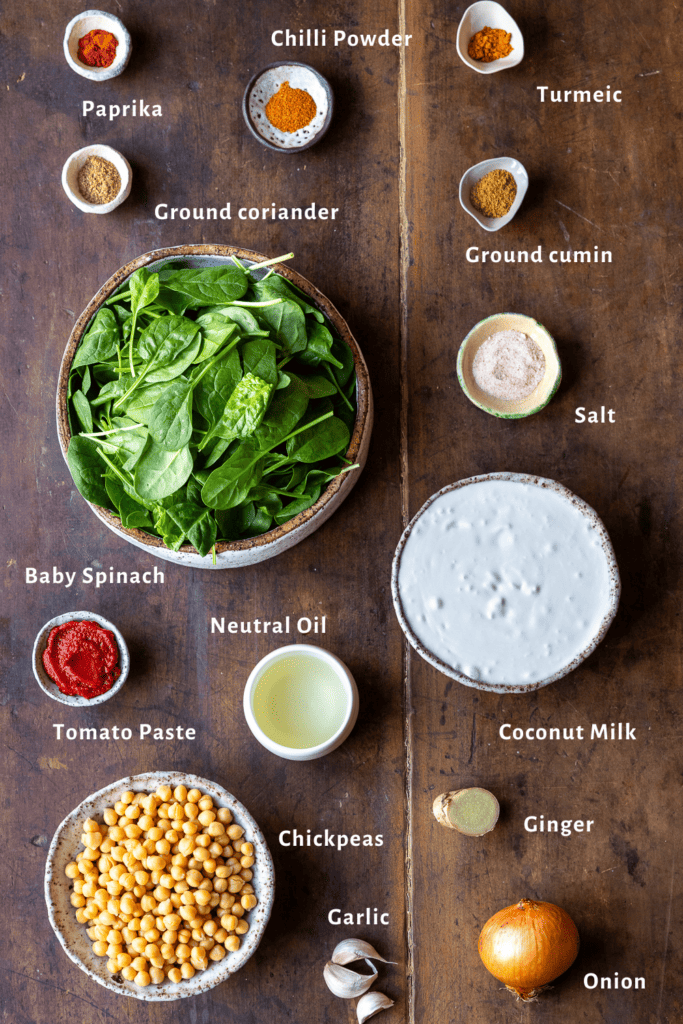 Quick Chickpea Spinach Curry Ingredients